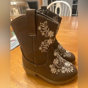 Embroidered Brown Kids Boots